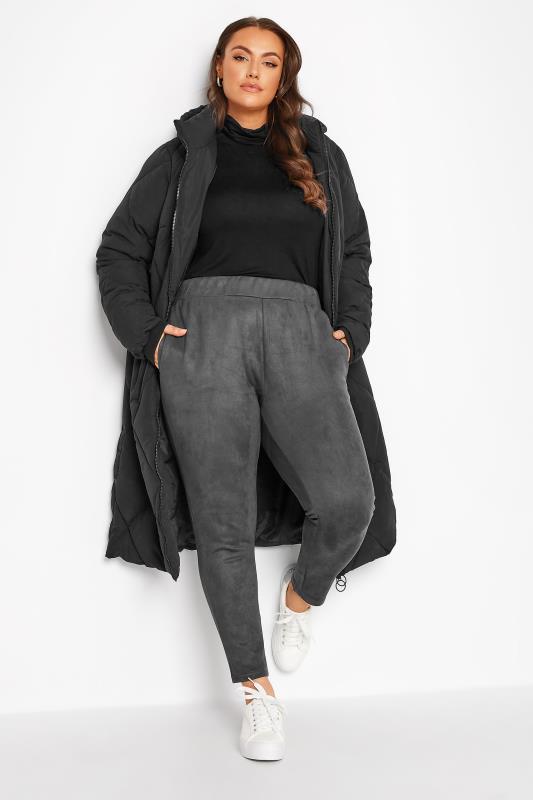 Plus Size Grey Faux Suede Joggers | Yours Clothing 2