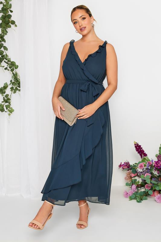 YOURS LONDON Plus Size Navy Blue Ruffle Wrap Dress | Yours Clothing 2