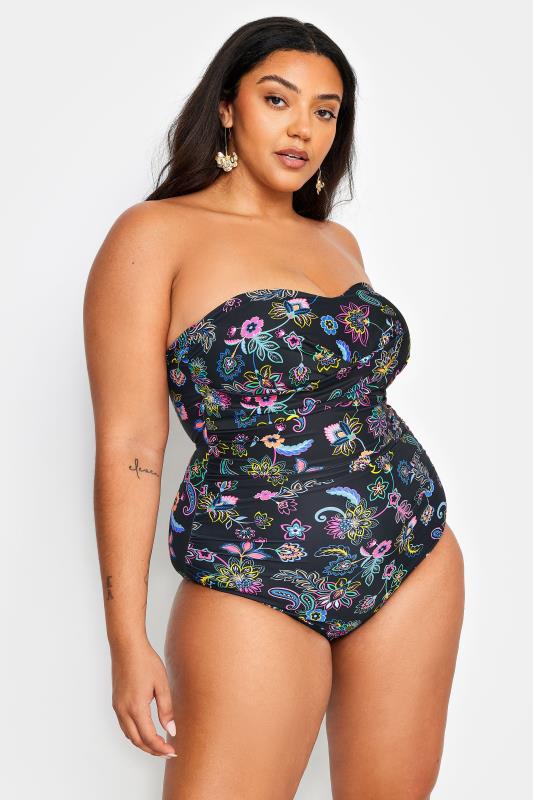 YOURS Plus Size Black Floral Paisley Print Tummy Control Swimsuit | Yours Clothing 3