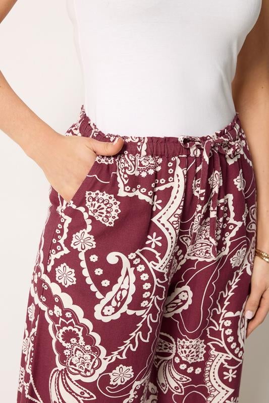 LTS Tall Women's Berry Red Paisley Linen Wide Leg Trousers | Long Tall Sally 5