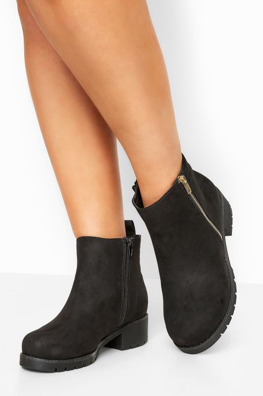 Black Vegan Faux Suede Chunky Boots In Extra Wide Fit 2