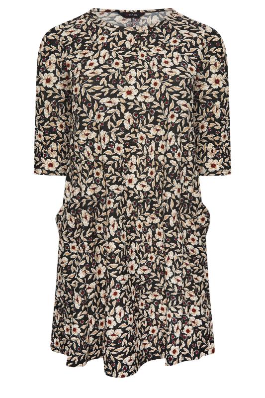 YOURS Plus Size Black Floral Print Drape Pocket Mini Dress | Yours Clothing 6