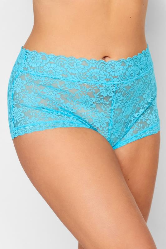 Plus Size  YOURS Curve Aqua Blue Floral Lace High Waist Shorts