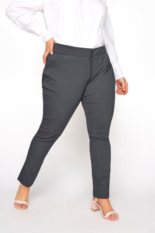 Curve Charcoal Grey Bengaline Stretch Trousers_B.jpg