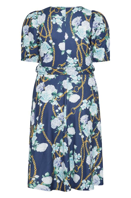 YOURS LONDON Curve Navy Blue Chain Floral Skater Dress 7