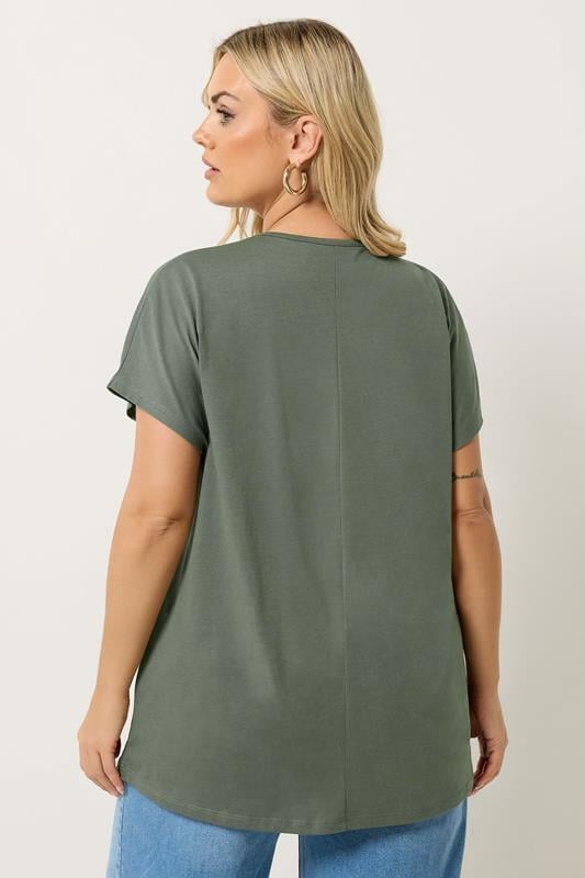 YOURS Plus Size Khaki Green  'Mystic Soul' Laser Cut Slogan T-Shirt | Yours Clothing 4
