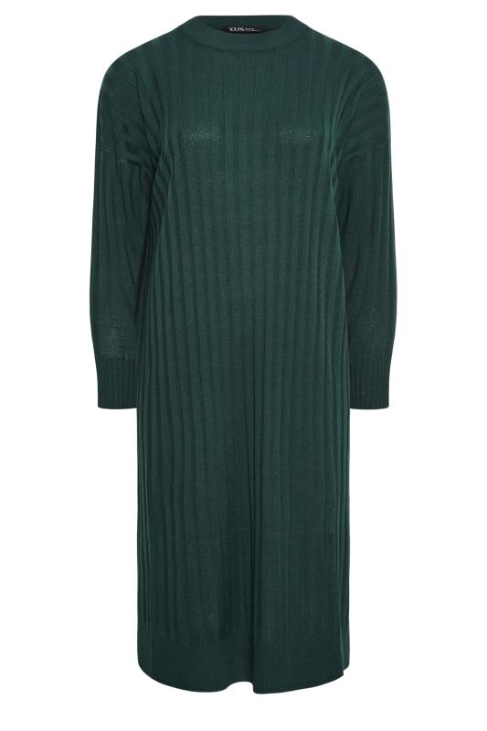 YOURS Curve Green Ribbed Midi Knitted Jumper Dress 6