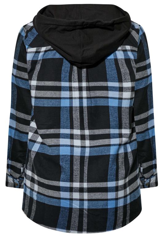 Plus Size Blue Check Hooded Shirt | Yours Clothing 7