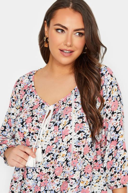YOURS Plus Size White Floral Tassel Gypsy Top | Yours Clothing 4