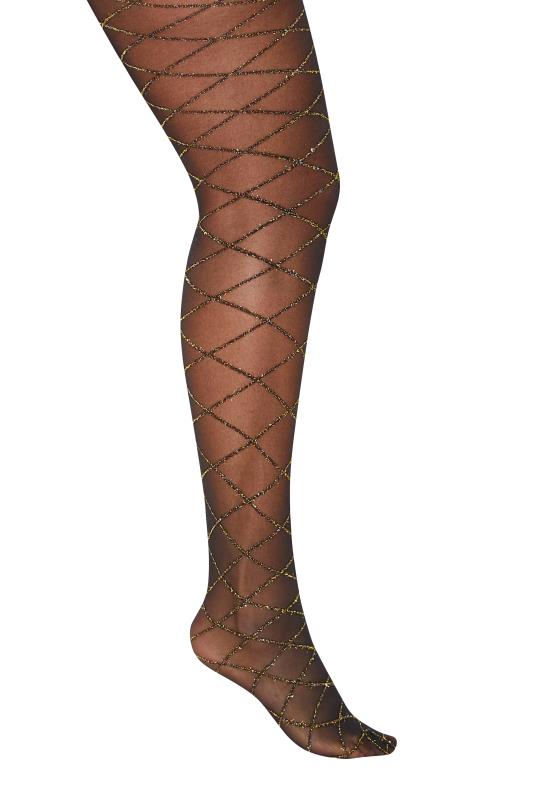 Yours Black & Gold Glitter Argyle Print Tights Size 12-16 | Women's Plus Size and Curve Fashion