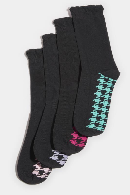 4 PACK Black Dogtooth Check Ankle Socks | Yours Clothing  2