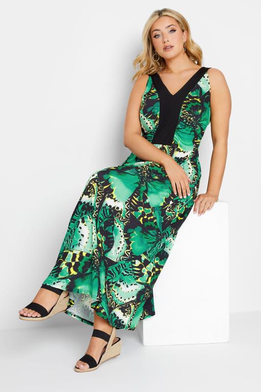 YOURS LONDON Plus Size Green Butterfly Print Maxi Dress | Yours Clothing 2