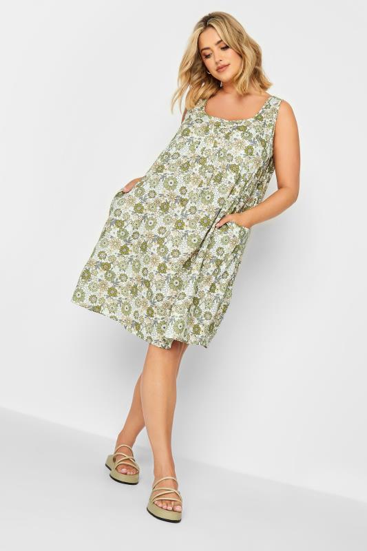 Plus Size  YOURS Curve Green Floral Print Pocket Dress