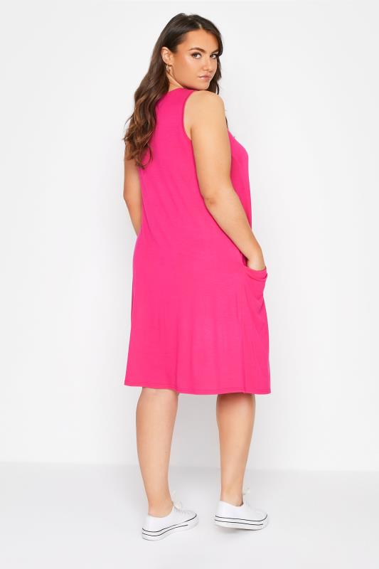 Curve Hot Pink Sleeveless Drape Pocket Midi Dress 3