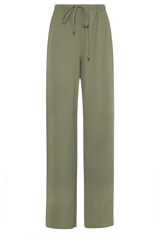 LTS Tall Khaki Green Crepe Wide Leg Trousers | Long Tall Sally 5