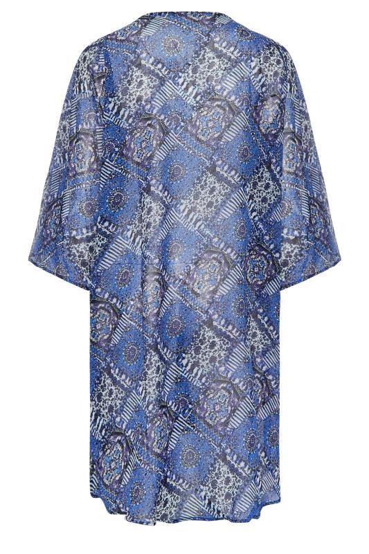 YOURS Curve Blue Tile Print Chiffon Kimono | Yours Clothing 7
