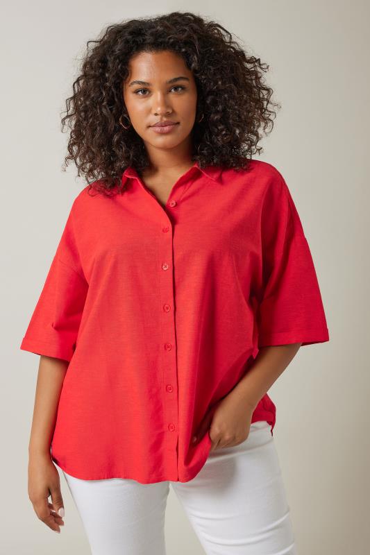 EVANS Plus Size Red Linen Shirt  | Yours Clothing 1