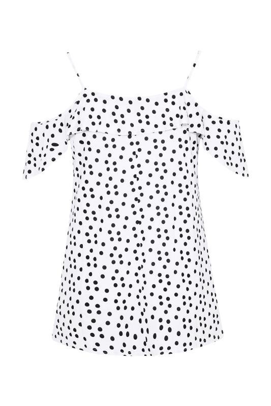Plus Size White Polka Dot Frill Cold Shoulder Top | Yours Clothing  7