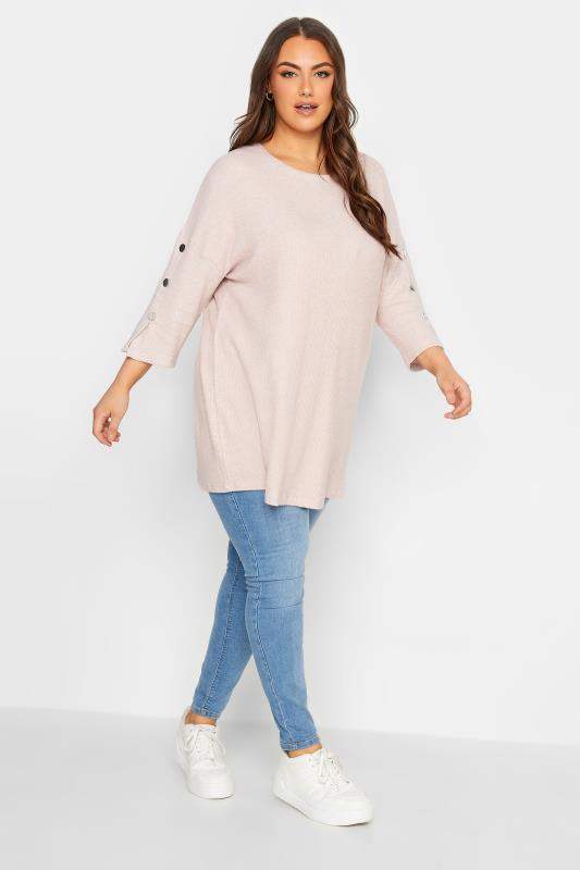 YOURS Curve Plus Size Pink Long Sleeve Button Soft Touch Top | Yours Clothing  2