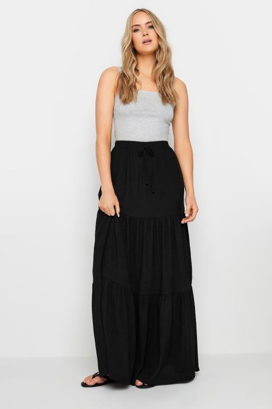 LTS Tall Women's Black Tiered Crinkle Maxi Skirt | Long Tall Sally 1