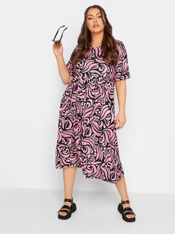 Plus Size  LIMITED COLLECTION Curve Pink Swirl Print Midaxi Smock Dress