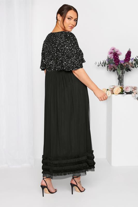 LUXE Plus Size Curve Black Sequin Sweetheart Ruffle Maxi Dress | Yours Clothing  3