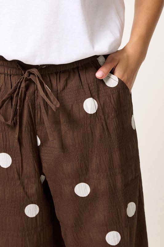 PixieGirl Petite Women's Chocolate Brown Polka Dot Wide Leg Trousers | PixieGirl  5