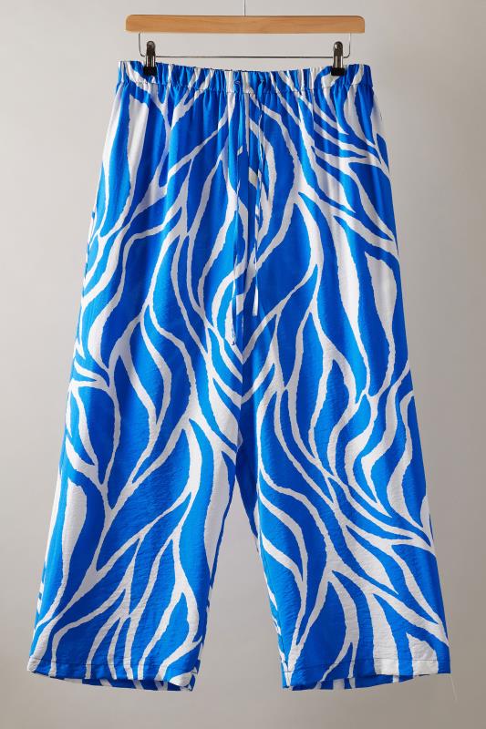 EVANS Plus Size Blue & White Abstract Print Wide Leg Trousers | Evans 5