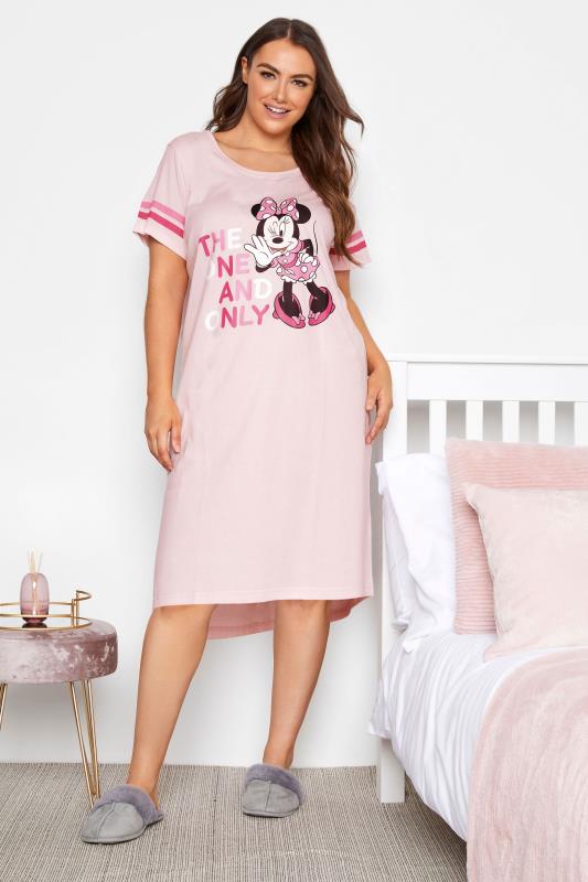 DISNEY Plus Size Pink Varsity Minnie Mouse Nightdress | Yours Clothing 2