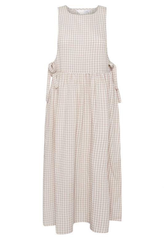 PixieGirl Petite Women's Natural Brown Gingham Tie Side Pinafore Dress | PixieGirl 5