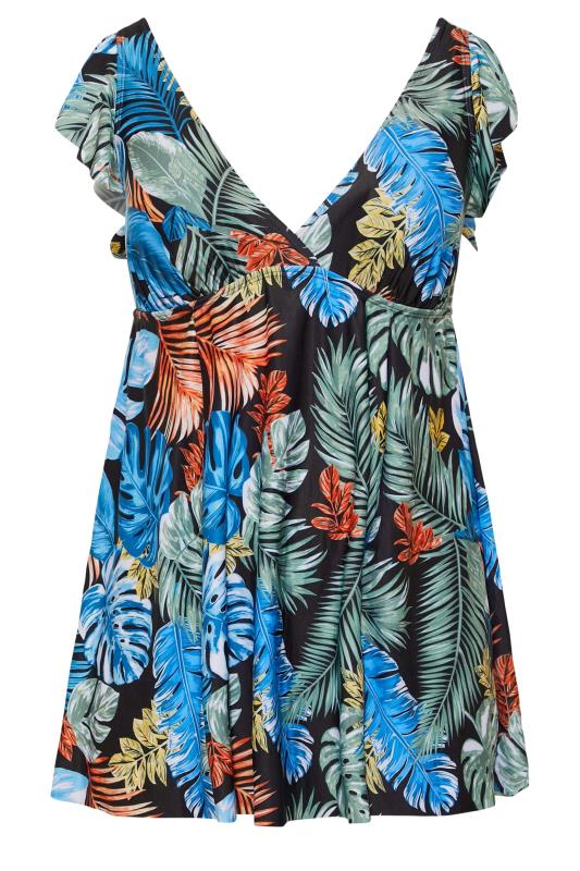 Plus Size Black Leaf Print Angel Sleeve Swim Dress | Yours Clothing 6