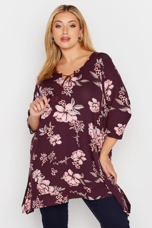 Plus Size Purple Floral Print Tunic Top | Yours Clothing 1