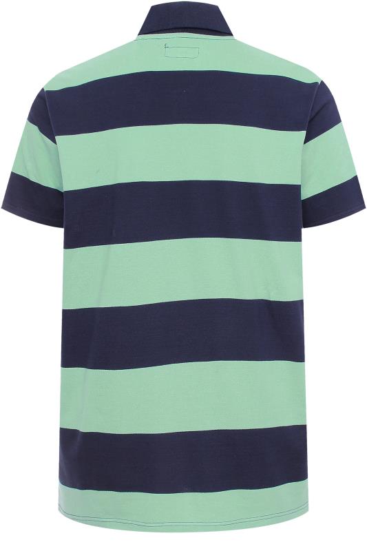 BadRhino Big & Tall Navy Blue & Mint Green Block Striped Polo Shirt 3