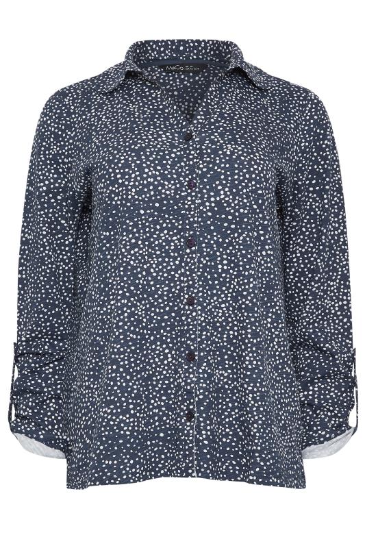 M&Co Navy Blue Spot Print Cotton Shirt | M&Co 7