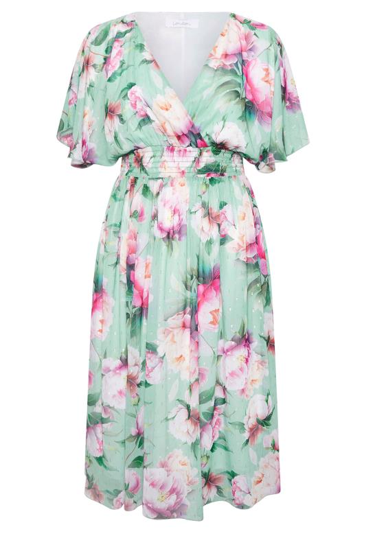 YOURS LONDON Plus Size Green Floral Print Wrap Midi Dress | Yours Clothing 5