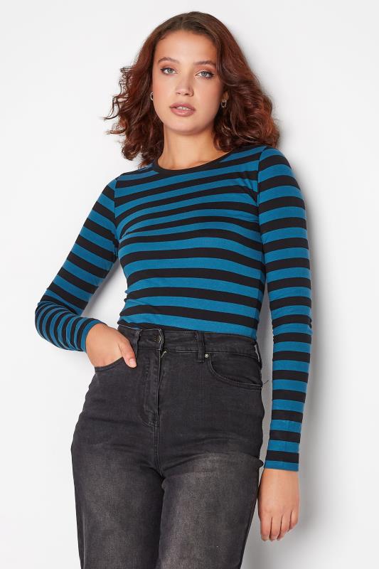 LTS Tall Black & Blue Stripe Long Sleeve T-Shirt 1