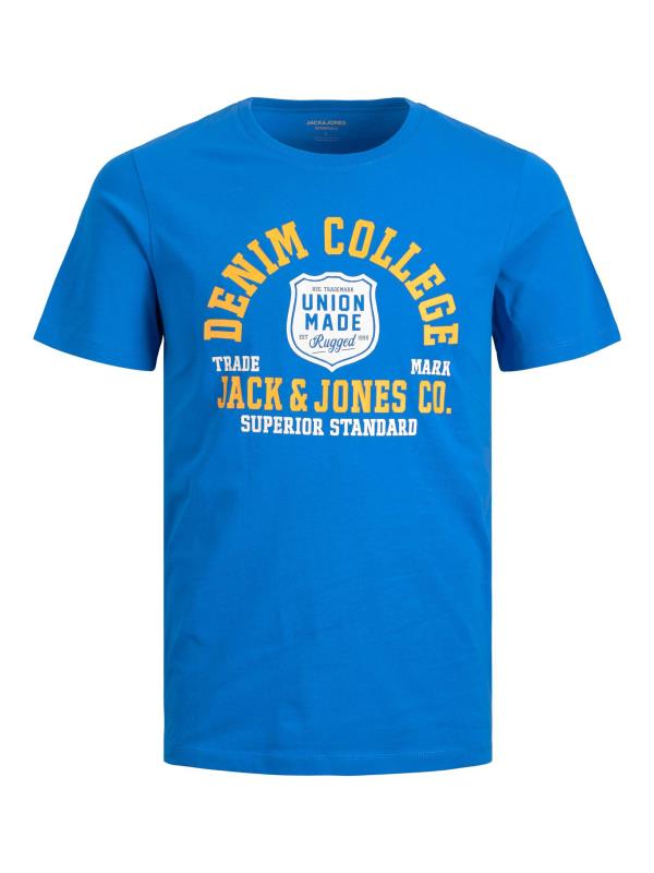JACK & JONES Big & Tall Blue Denim College Logo T-Shirt | BadRhino 1