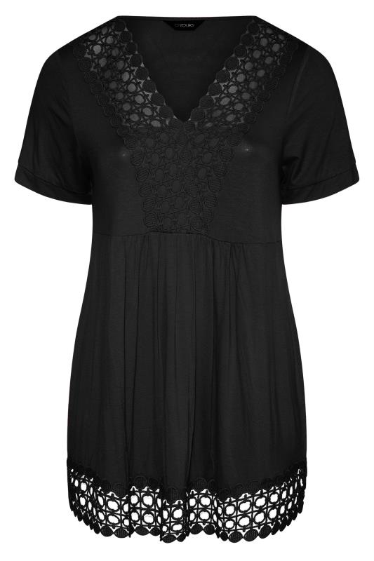 Plus Size Black Crochet Detail Peplum Tunic Top | Yours Clothing 5