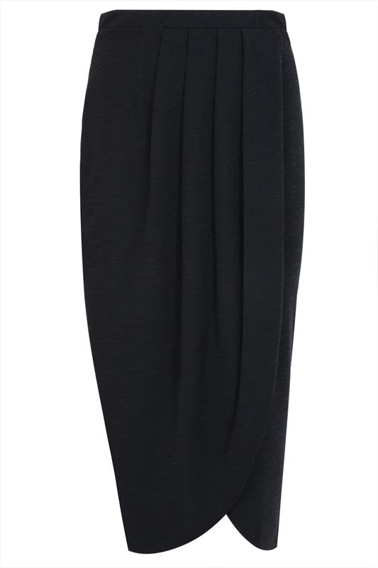 Black Textured Wrap Front Maxi Skirt With Pleat Detail Plus size 14,16 ...