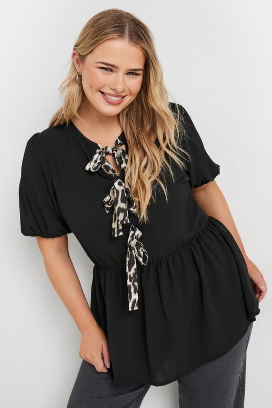 LIMITED COLLECTION Plus Size Black Leopard Print Tie Front Top | Yours Clothing  2