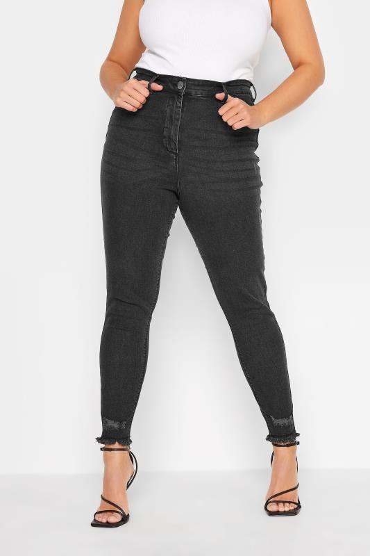 Plus Size Black Distressed AVA Lift and Shape Skinny Jeans | Yours Clothing 1