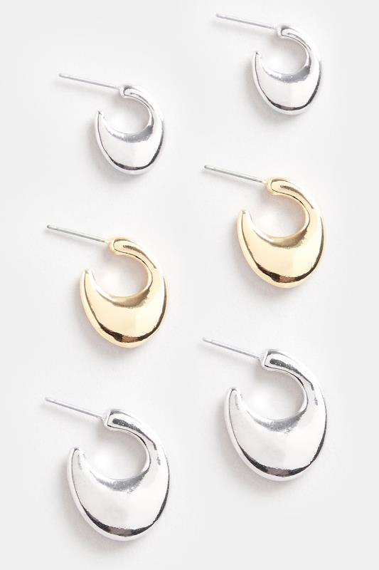 3 PACK Silver & Gold Tone Mini Hoop Earrings | Yours Clothing  3