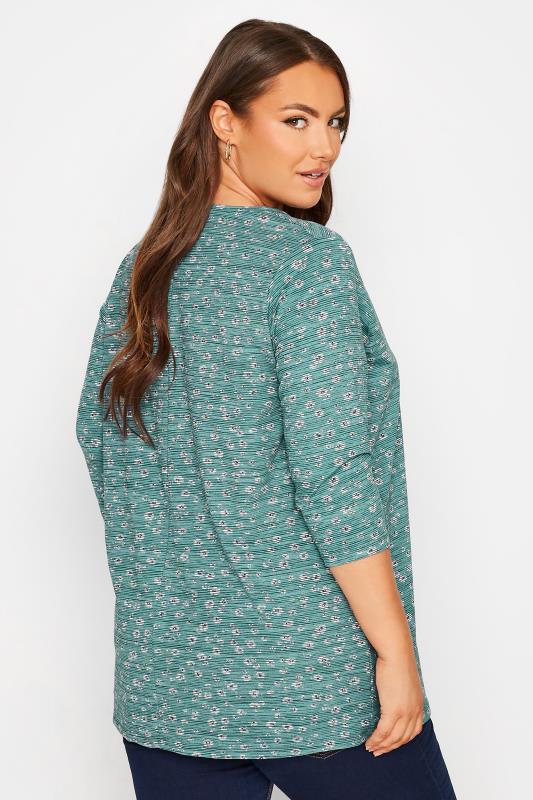 Plus Size Green Floral Stripe Pleat Front Top | Yours Clothing 3