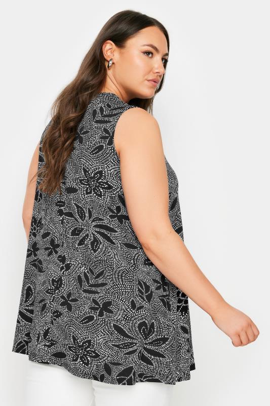 YOURS Plus Size Black Abstract Floral Print Swing Vest Top | Yours Clothing 4