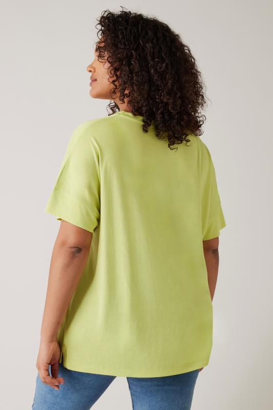 EVANS Plus Size Chartreuse Green V-Neck Modal Rich T-Shirt | Evans 3