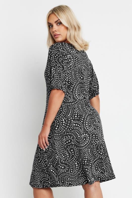 YOURS Plus Size Black Floral Print Puff Sleeve Dress | Yours Clothing 4