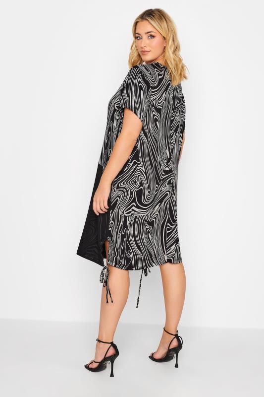 YOURS Plus Size Black Marble Print Mesh Front Dress | Yours Clothing 3