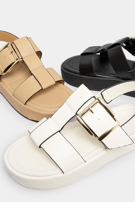 PixieGirl White T-Bar Chunky Flatform Sandals In Standard Fit | PixieGirl 7
