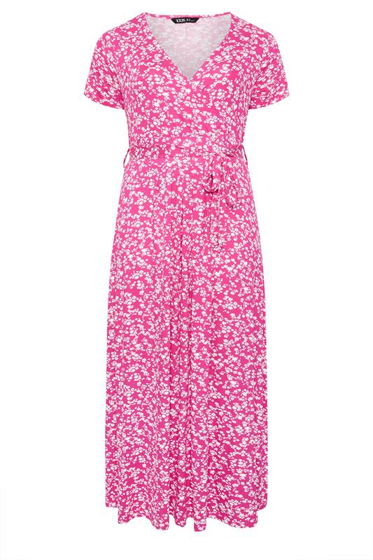 YOURS Plus Size Pink Ditsy Floral Wrap Front Dress | Yours Clothing 5