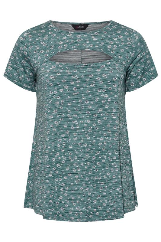 Plus Size Green Floral Stripe Print Cut Out Top | Yours Clothing  6
